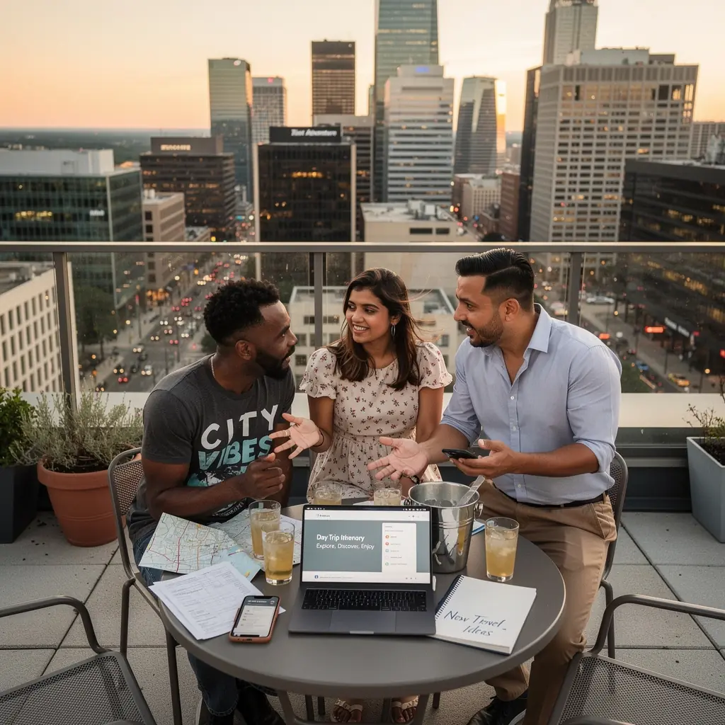 Przewodnik turystyczny pokazujący mapę przyjaznych rodzinom tras wycieczkowych w okolicy.